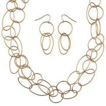 Matte Gold Double Ovals Necklace & Earring Set