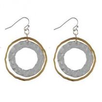 Two Tone Hammered Double Open Circles Earrings