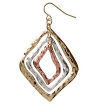 Mixed Metals Triple Diamond Hammered Earring
