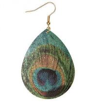 Green Feather Printed Earring