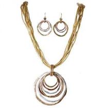 Mixed Metals Hammered Circles Necklace Set By Rain Jewelry