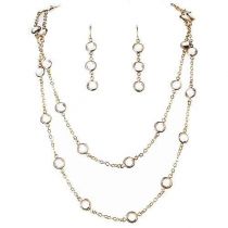 Gold Chain Link With Clear Gems Necklace Set