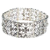 Silver Flower Squares Bracelet By Rain Jewelry