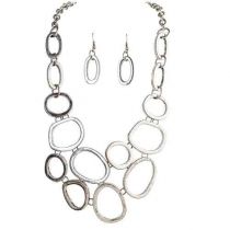 Silver Angular Shapes Bib Necklace Set By Rain Jewelry