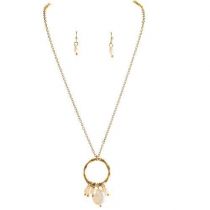 Gold Pearl Charms Drop Necklace Set By Rain Jewelry
