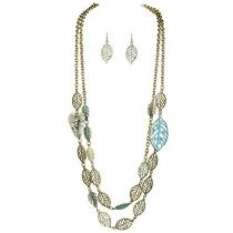 Gold Patina Mixed Leaves Necklace Set By Rain Jewelry