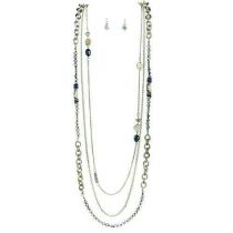 Triple Layer Blue Grey Necklace Set By Rain Jewelry