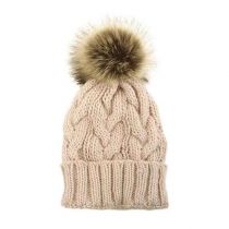 Beige Cable Knit Pom Pom Hat