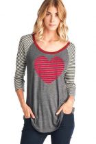 Striped Heart Novelty Baseball Shirt