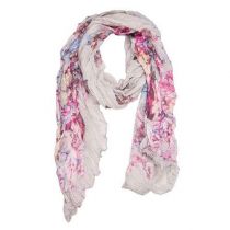 Grey Crinkle Classy Floral Scarf By Joy Accessories