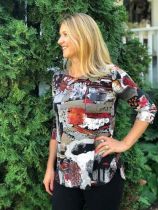 Abstract Fall Leaves Curved Bottom Tunic By Caribe