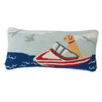 Dog Speed Boat Hooked Pillow By Mud Pie