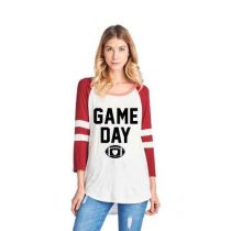 Game Day Football White/Red 3/4 Sleeve Top