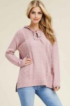 Mauve Hooded Lace Up Sweater