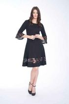 Black Lace Bell Sleeve & Hem Dress