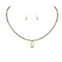 Gold Copper Bead Mother Of Pearl Teardrop Necklace Set