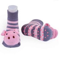 Gray/Pink Piggy Rattle Sock 0-1 Year