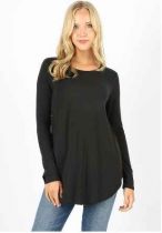 Black Knit Long Sleeve Curved Bottom Top