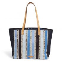 Fringed Tote In Cool Stripe