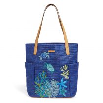 North South Straw Beach Tote In Classic Navy