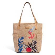 North South Straw Brach Tote In Natural